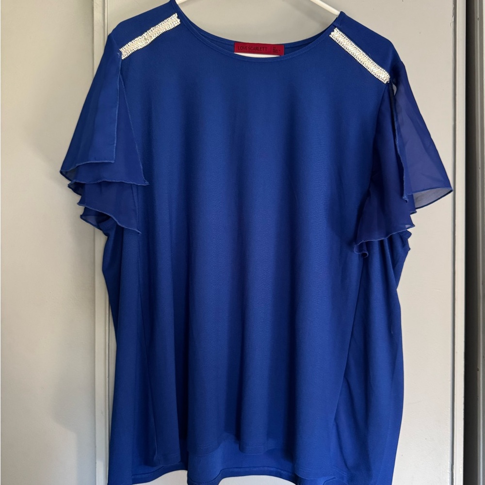 Scarlett Royal Blue Blouse with Embellished Shoulders